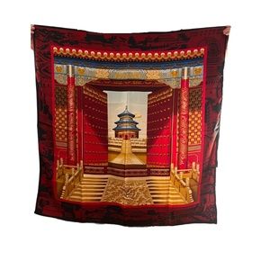 Stunning Huge 100% Silk Satin Hand Made Scarf with Oriental Design